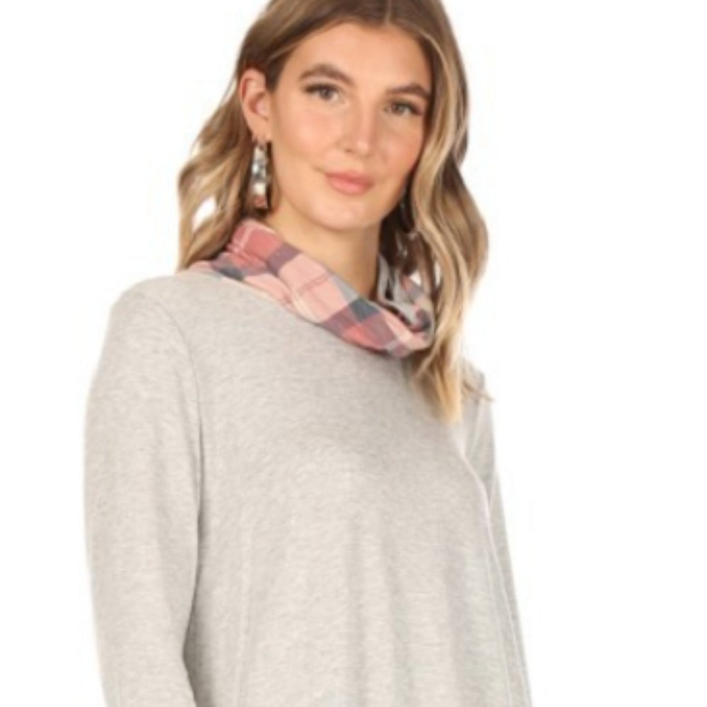 Plaid And Solid Top With Attached Face Covering - image 2